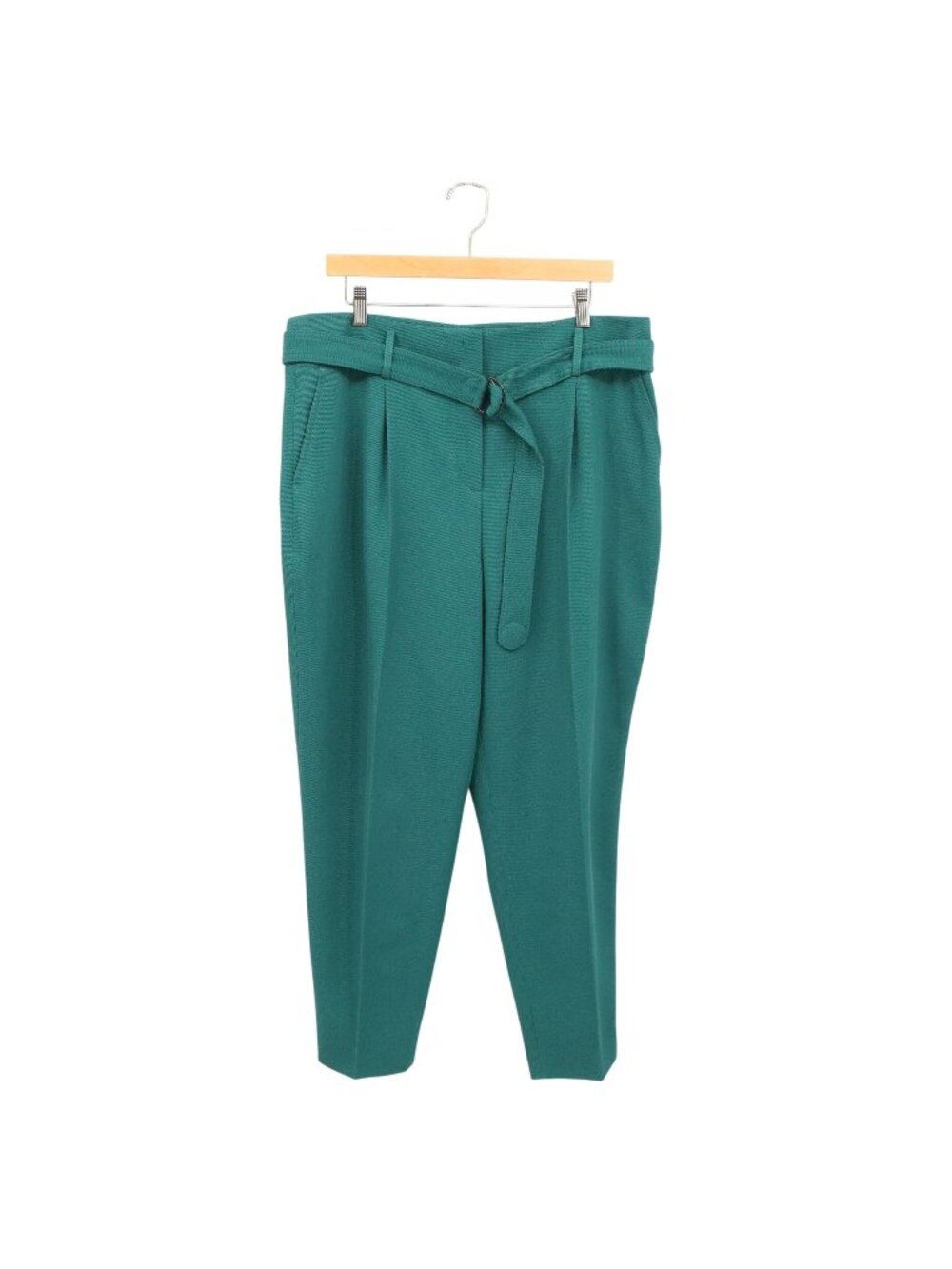 Akris Punto Fred Belted Wool Tricotine Jade Green Pleated Ankle Dress Pants 16